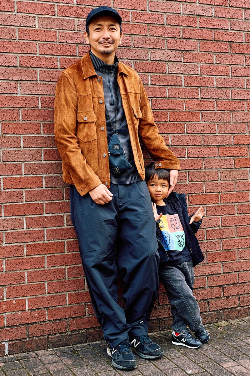 ジャケット/アウター＝ビズビム　カットソー＝モンベル　パンツ＝アンブロ×19SO　帽子＝古着　スニーカー＝ニューバランス