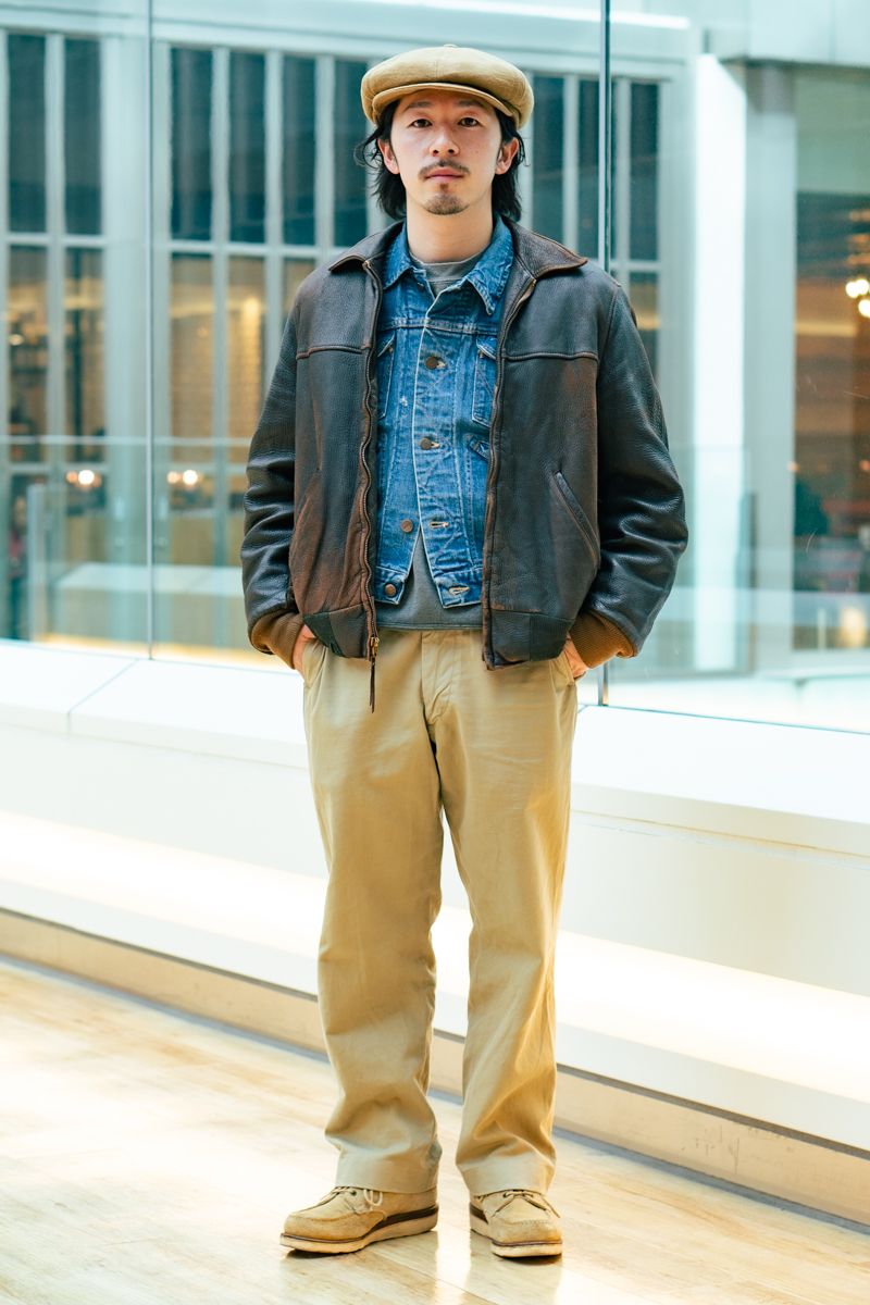 ジャケット 古着 Gジャン ラングラー スウェット 不明 パンツ 不明 シューズ チペワ 帽子 アグル