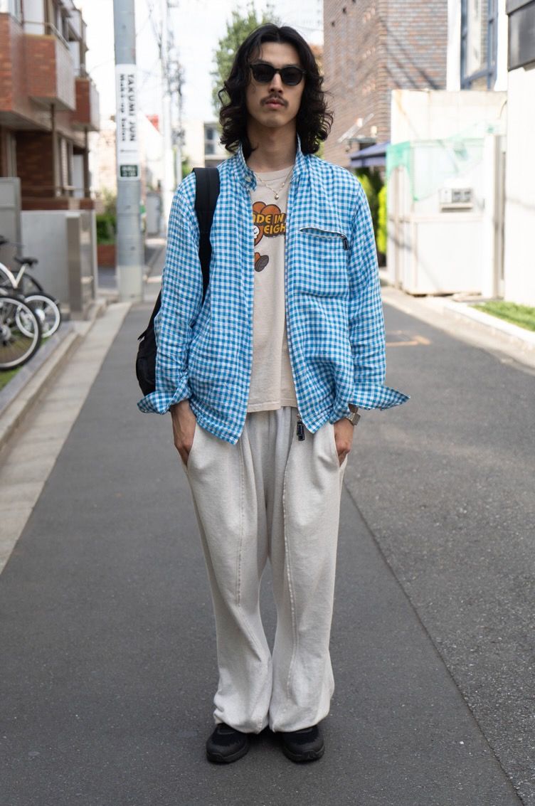 ジャケット 不明  Tシャツ ヴィンテージ  パンツ ランディ  シューズ サロモン×フィレオ  眼鏡 ギュパール  バッグ ノーブランド  腕時計 セイコー  ネックレス アーネストダブルベーカー