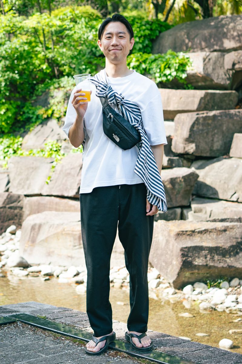 シャツ ジャーナルスタンダード  Tシャツ ユニクロ  パンツ 不明  シューズ フリーウォータース  バッグ ザノースフェイス  腕時計 アップル