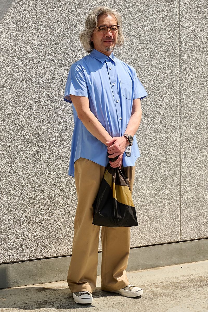 シャツ フミトガンリュウ  パンツ ディストリクト  スニーカー コンバースアディクト  眼鏡 アイヴァン  腕時計 セイコー  バッグ スーザンベル