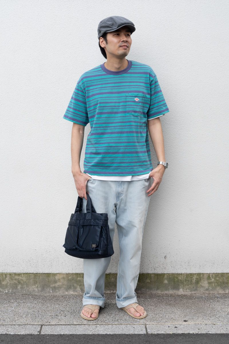 Tシャツ=ダントン カットソー=ユニクロ デニム=リーバイス シューズ=アイランドスリッパ バッグ=ポーター 腕時計=タイメックス